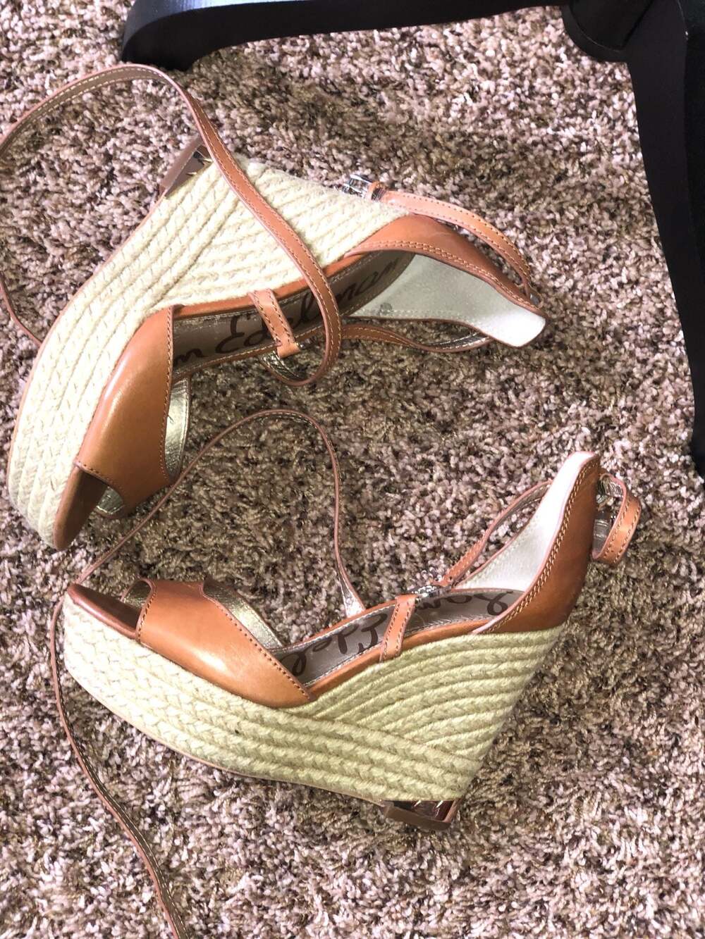 Sam Edelman Turner Leather Peep-Toe Espadrille Wedge Sandals - Picture 4 of 13